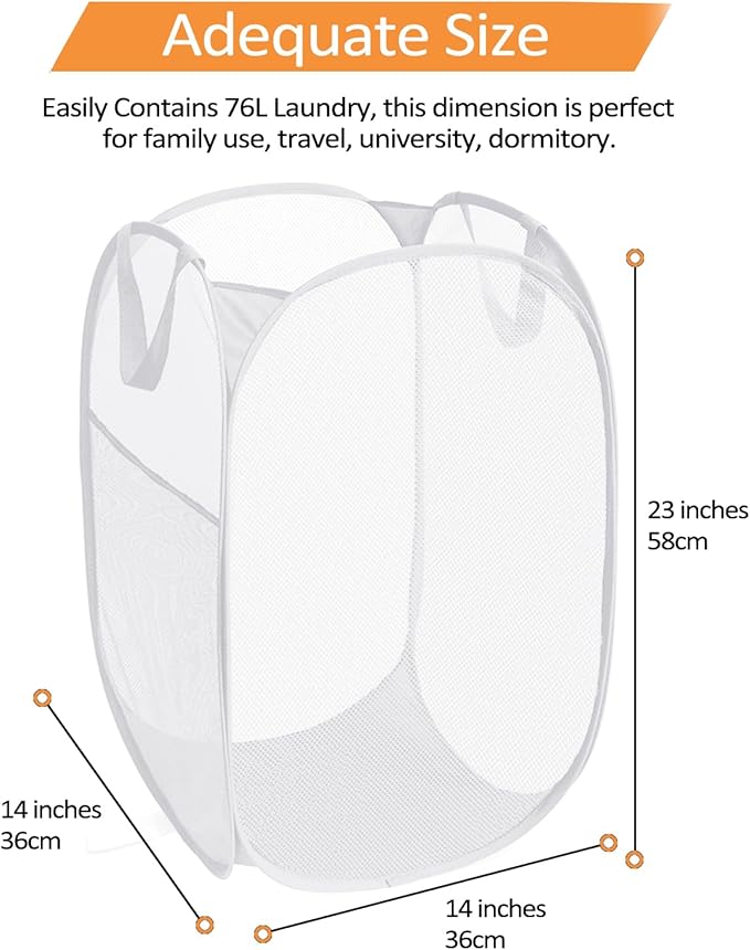 Durable Collapsible Laundry Baskets, Reinforced Mesh Pop Up Laundry Hamper