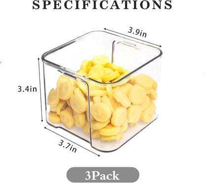 3Pack Fridge Organizer Drawer Divider Cube Pull-Out Bins Clear Food Container Refrigerator Storage box Produce Saver for Pantry Kitchen Cabinet