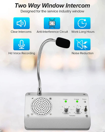 WWMFS Window Speaker System, Dual Way Window Microphone Intercom Speaker, Intercom System for Business, Home, Office, School, Counter, Bank and Station