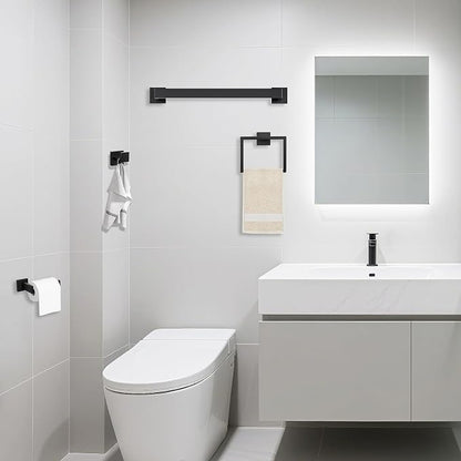 JOPOFI 10 Piece Bathroom Towel Bar Set - 23.6 Inch Bathroom Towel Holder, Thicken Stainless Steel Towel Racks for Bathroom Wall Mounted, Bathroom Hardware Accessories Set - Matte Black