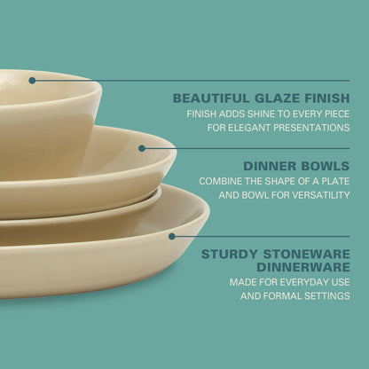 Gibson Home Summer Shades 16 Piece Plates and Bowls Dishes Service for 4 Porcelain Dinnerware Set - White