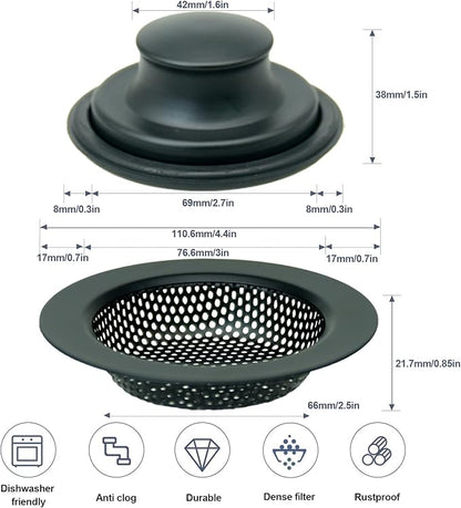 RQYEKDO Kitchen Sink Strainers Sink Stopper Kits, Stainless Steel Sink Drain