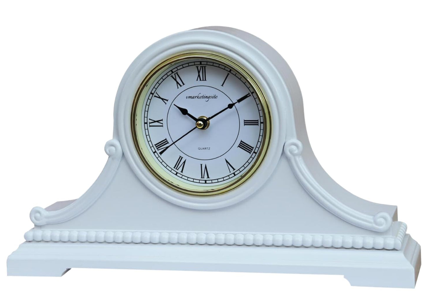 vmarketingsite Mantel Clocks, Battery Operated, Silent Wood Table Clock with Westminster Chimes On The Hour, Solid Wooden Shelf Chiming Mantle Clock, 9" x 16" x 3" (White - Roman Numerals)