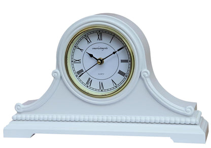 vmarketingsite Mantel Clocks, Battery Operated, Silent Wood Table Clock with Westminster Chimes On The Hour, Solid Wooden Shelf Chiming Mantle Clock, 9" x 16" x 3" (White - Roman Numerals)
