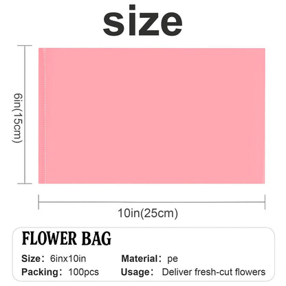Tpocikd 100PCS Pink Water Bags for Flower Bouquets – 6x10in Leak-Proof Floral Wrapping Sleeves, PE Hydration Bags for Fresh Cut Flowers, Vase-Free Flower Packaging Solution