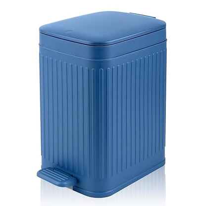 rejomiik Small Bathroom Trash Can with Lid Slim Soft Close Garbage Can Step Wastebasket Container Trash Bin for Office Bedroom Kitchen Living Room 1.9 Gallon, Navy Blue