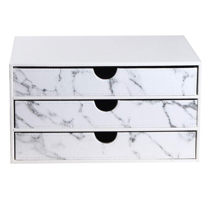 Ayunga PU Leather Desk Organizer with 3 Drawers, Executive Office Supplies Desktop Filing A4 File Cabinet/Holder, Stackable Storage Box for Jewelry/Bill/Paper/Documents/Makeup Home Decor Accessories