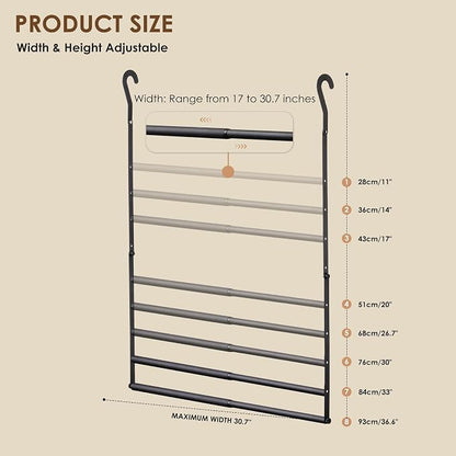 Closet Rod Extenders - Black Adjustable Closet Hanging Rod, Width & Height Expandable Clothes Rod, Space-Saving Closet Organizer for Hanging Clothes, Easy Installation, 2 Packs