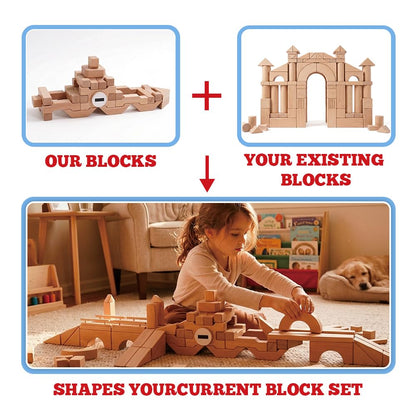Sing2sky 31 Beech Wood Stacking Building Blocks for Kids Montessori Open-Ended Toys Wooden Shaped Stacking Puzzle, Gift Toy for Toddlers, Compatible with Wooden Blocks, Storage Bag - Natural 4.4IN