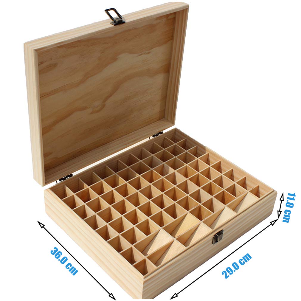 Gracelaza 74 Slots Wooden Essential Oil Organizer Hard Pine Wood Carrying Box - Ideal Aromatherapy Travel Storage Case Display Presentations Containers Box