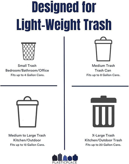 Plasticplace W55HDC1 55-60 gallon Trash Bags │ 12 Microns │ Clear High Density