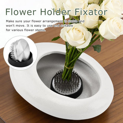 Flower Frog Vase Kit, Japanese Ikebana Flower Arrangement with 1.57 Inch Kenzan Ceramic White Pebble Shaped Bowl, 2-in-1 Flowers Arrangement Kenzan Needle Straightening Tool(Color:White)