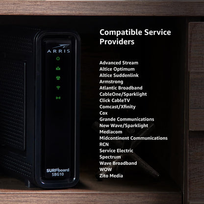 ARRIS (SBG10-RB) - Modem Router Combo - DOCSIS 3.0 16 x 4 Gigabit & AC1600 WiFi, [Check with your provider for compatibility]400 Mbps Max Internet Speeds - Renewed