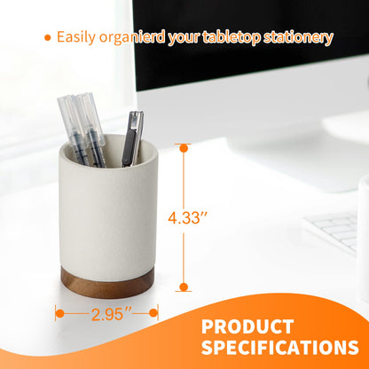 Officepal Pen Holder for Desk, Ceramic Pencil Organizer & Makeup Brush Holder, Office Decor and Desk Accessories，Perfect Office Organization,Teacher Supplies (White, Set / 1)