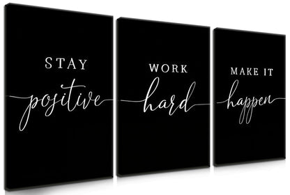 Motivational Office Wall Art Canvas Prints Set of 3 – Stay Positive Work Hard Make It Happen, Modern Positive Quotes Wall Decor for Home Office Living Room Bedroom Decor 12x16 inch Framed