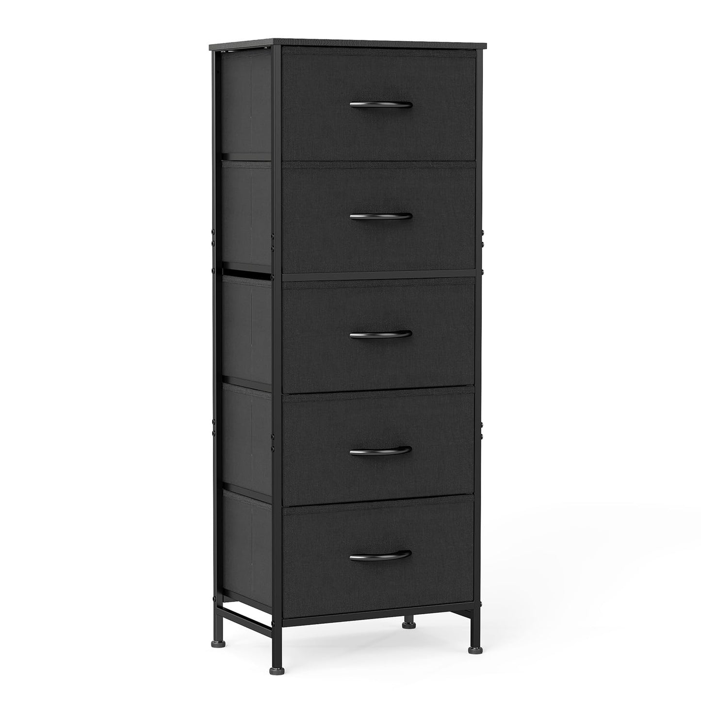 OLIXIS Tall Dresser for Bedroom, Black Fabric 5 Drawer Dressers for Closet, Storage Organizer with Removable Bins, Chest of Drawers with Sturdy Steel Frame, Living Room, Entryway