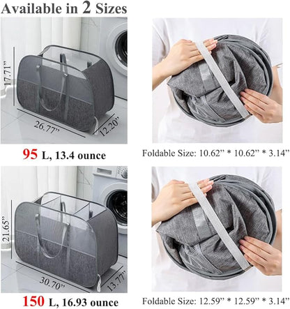 150L Collapsible Laundry Basket, 3-Compartment Foldable Hamper