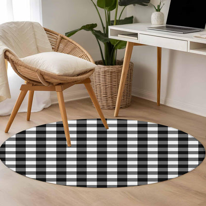 Black White Plaid Round Area Rug 4 FT, Non Slip Indoor Outdoor Rug, Modern Simple Buffalo Check Gingham Washable Soft Circular Carpet Non-Shedding Floor Mat for Coffee Table Nursery Foyer Balcony