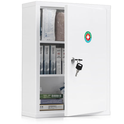 KYODOLED Wall Mount Locking Medicine Cabinet, Large Capacity First Aid Cabinet for Bathroom, Medicine Cabinet with Key, Secure Steel Lock Box for Medication, 15.75" H x 11.82" W x 4.72" D, White