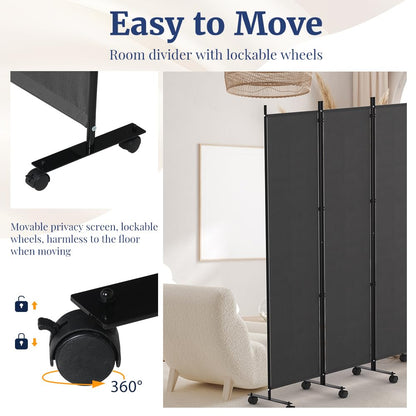 Kokorona 6 Panel Room Divider, 6FT Tall Rolling Privacy Screen with Lockable Wheels, Folding Wall Dividers Portable Room Divider for Room Separation, Included - Cover Strips, Grey, 119''W x 70''H