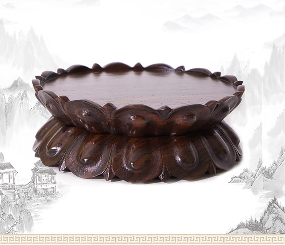 GOLDY&WENDY Oriental Home Decor Display Stand Round Wooden Lotus Shaped Base Vase Buddha Statue Fish Bowl Ornament Pedestal