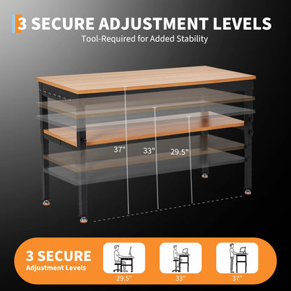 60" Adjustable Workbench with Power Outlet, Storage Shelf, 2500 LBS Work Bench 60" x 24"