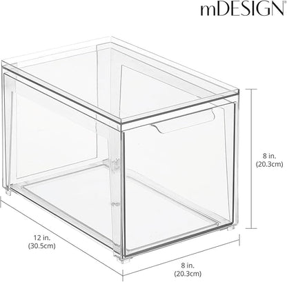 mDesign Plastic Stackable Bathroom Storage with Pull Out Bin Organizer Drawer for Cabinet, Vanity, Shelf, Cupboard, Cabinet, or Closet Organization - Lumiere Collection - 4 Pack - Clear