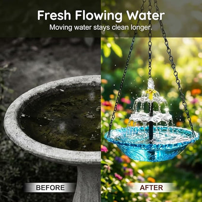 Solar Cascade Hanging Bird Bath Fountain, New Hanging Bird Bath with Flowing Water, Bird Bath Fountain Decorative Garden Yard Patio for Outdoor (Blue)