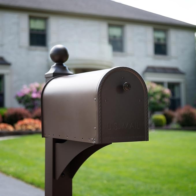 Architectural Mailboxes Edwards™ Weather-Resistant Steel Metal Post Mounted Mail Box for Outside, Bronze, Large Curbside Mailbox, USPS Approved for Residential Delivery