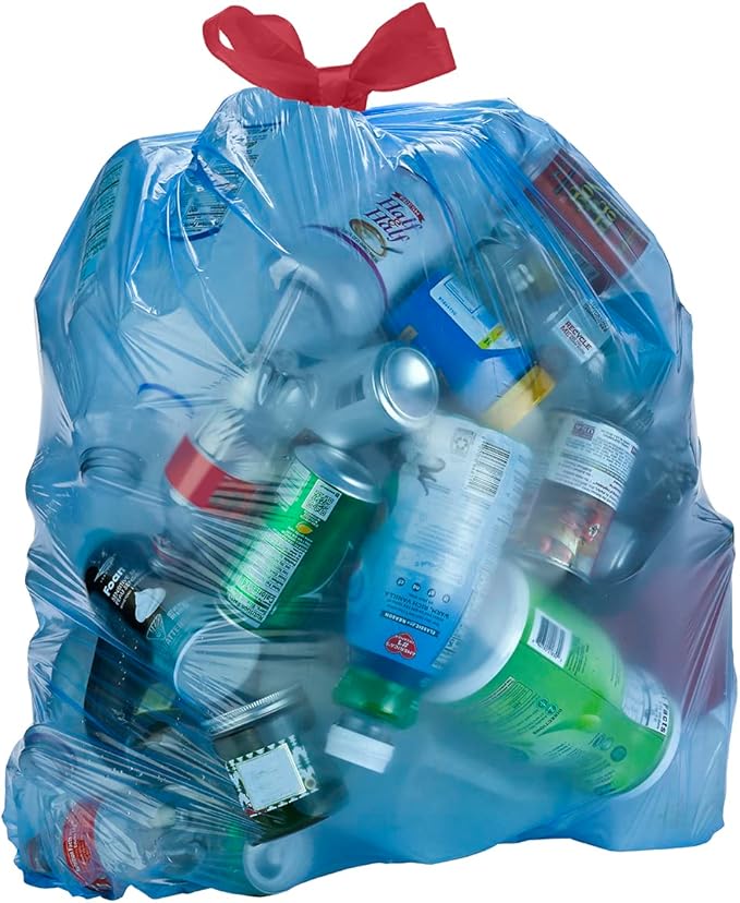 Amazon Basics Blue Recycling Drawstring Trash Bags, Tall Kitchen, 13 Gallon