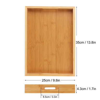 Geytetqi 3 Pack Large Bamboo Serving Tray with Handles, 14 x 10 inch Wooden Dinner Tray, Home Kitchen Breakfast Trays for Living Room Bedroom Kitchen Dinner Table, Picnic