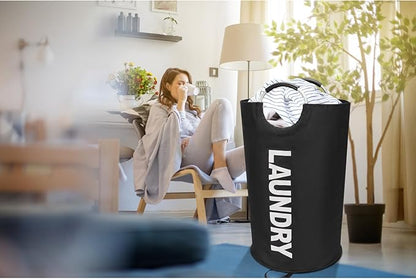 90L Large Laundry Basket, Freestanding Tall Clothes Hamper, Collapsible Laundry