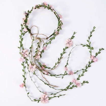 yuruyi Flower Crowns Wands for Wedding，Headband Hair Wreath Accessory Wedding Veil Flower Crown for Women Headpiece Floral Crown for Women with Wicker (Pink, Adjustable)