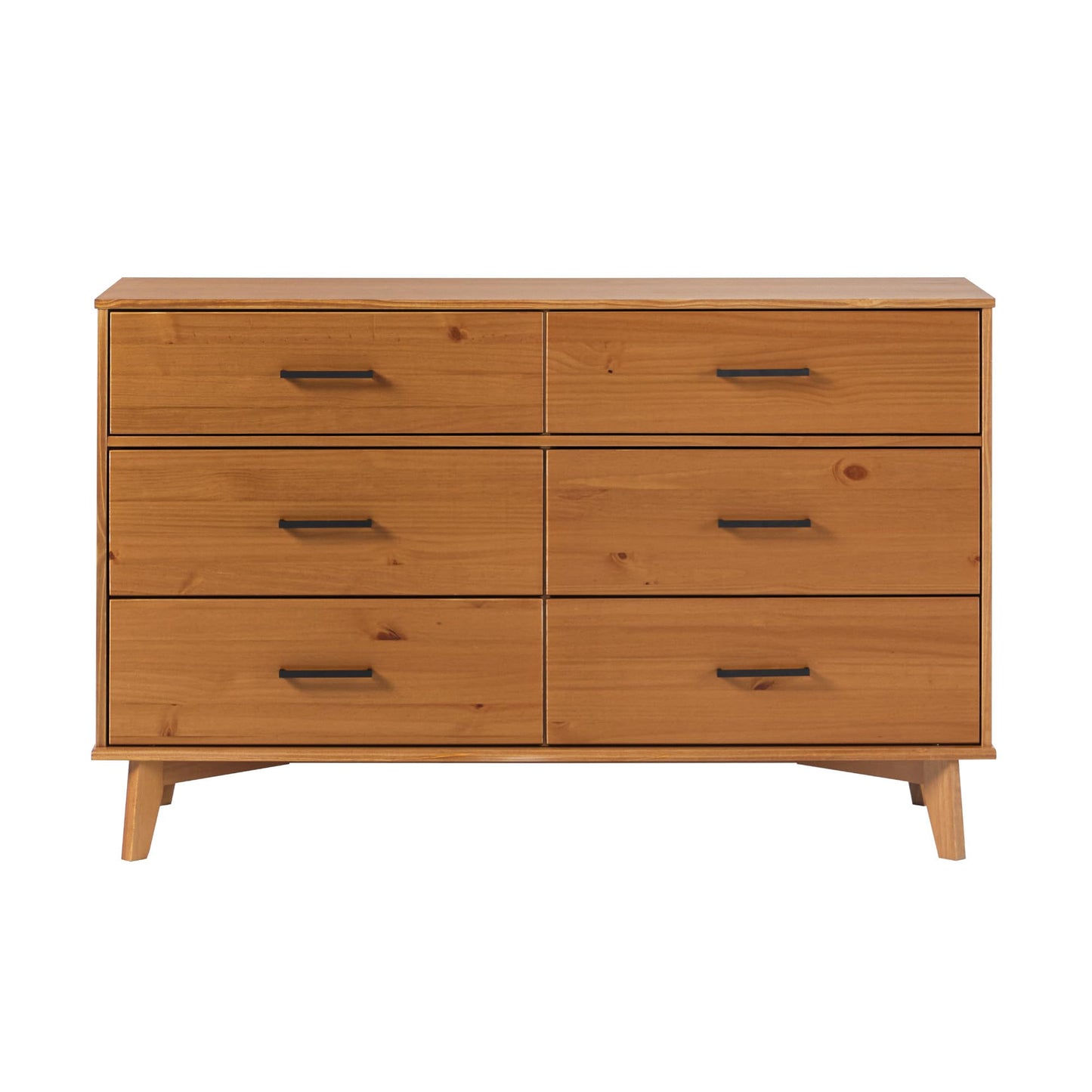 Walker Edison Sloane 6-Drawer Solid Wood Dresser with Metal Handles, 52 Inch, Caramel