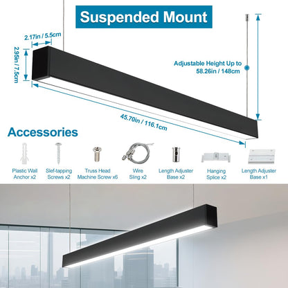4FT Linkable LED Linear Light, 50/45/40/35/30W Adjustable, 3000K/4000K/5000K Selectable Linear Lighting Fixture, 0-10V Dimmable Architectural Hanging Office Shop Light for Gym Retails, ETL 6Pack