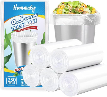 0.5 Gallon 250 pcs Mini Clear Trash Bags, Tiny Strong Garbage Bags, Small