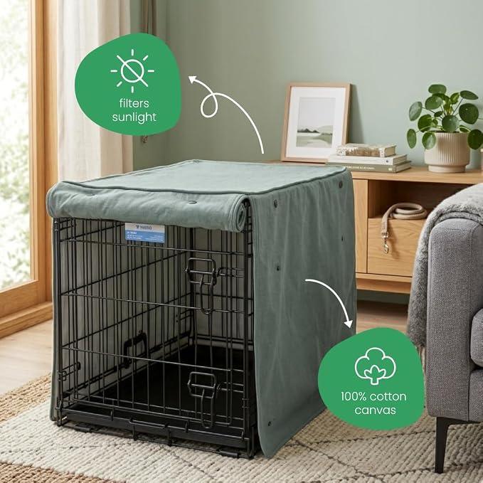 Molly Mutt Quiet Light Dog Crate Cover, GOTS-Certified 100% Organic Cotton Canvas Cover for Dog or Puppy Kennel and Cage, Washable, Free of Harmful Chemicals, Huge, Fits 36"x23"x25" Crate