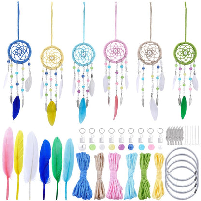 SUNNYCLUE DIY 6 Sets Dreamcatcher Kit Feather Dreamcatchers with Video Tutorials Wall Hanging Feathers Glass Beads Bohemian Ornament Making Kit for Car Mirror Home Decor Beginner Craft Handmade Gift