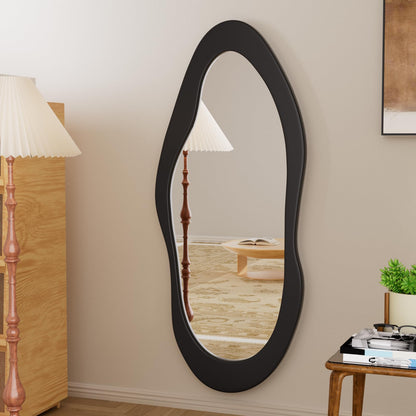 osemy 55"x 24" Irregular Wavy Full Length Mirror Black Wooden Framed Full Body Mirror Irregular Wall Mirrors Hanging for Bedroom Living Room Cloakroom