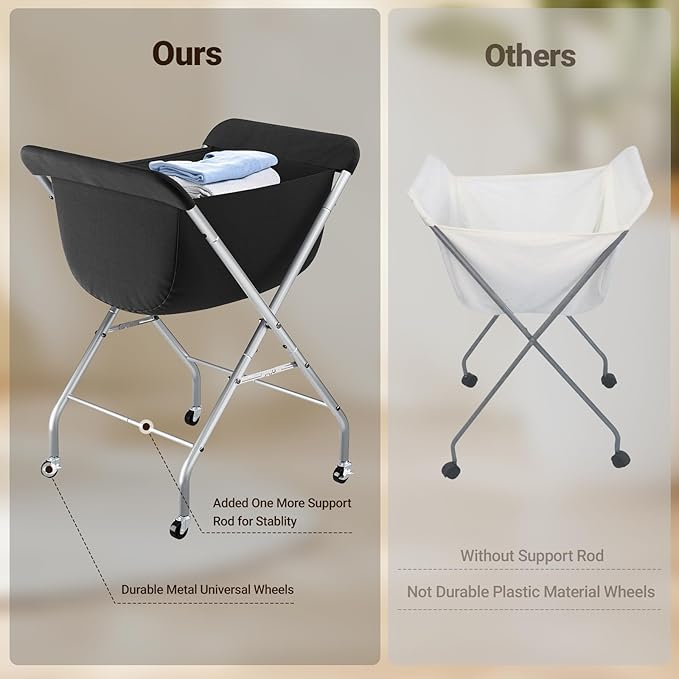 ELYKEN Laundry Cart with Wheels, 33”H Easy Rolling Laundry Hamper with