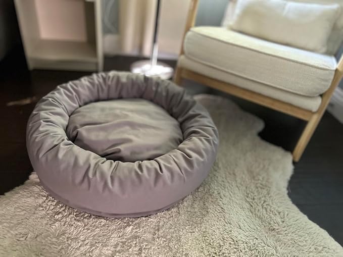 Organic Cotton Canvas Dog Bed: Removable Cover, Natural Fill - Made in USA (Blue Gray, Medium 28" x 8" inches)
