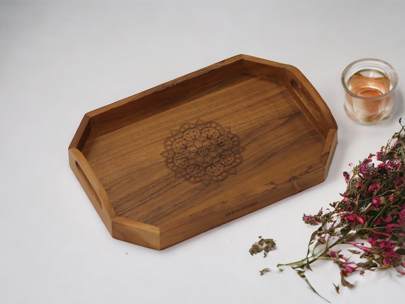 Vesta Homes Set of 2 Zak Acacia Wood Rectangular Serving Tray for Home/Kitchen/Restaurant/Office Organizer/Dining Table|Premium Wooden Trays|48 X 33 ; 40 x 27 cm | Handcrafted in India