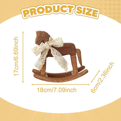 MagiDeal Wooden Horse Figurine Rocking Horse Statue with Ribbon Decorative Unique Collectible Holiday Season Ornament Table Decoration, C Lace Ribbon