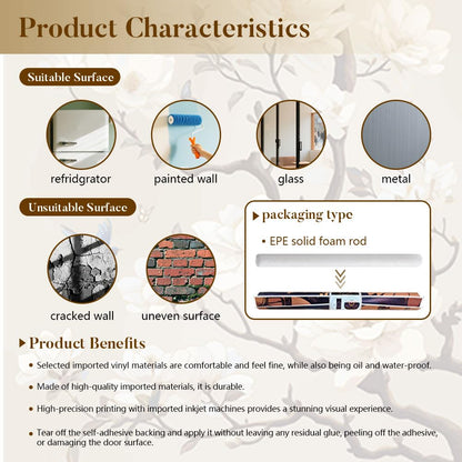 GOMAKERER 2 Pcs Branch and Bird Removable Refrigerator Wraps, Self-Adhesive Fridge Stickers Peel and Stick Vinyl Fridge Decals Sticker for Living Room Kitchen Bar Home Door Decor, 16.34x78.74 Inch