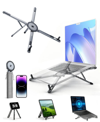 miley Portable Foldable Laptop Stand for Desk,Foldable Ergonomic,8-Level Height,with 13–17" Laptops,Aluminum Construction,Tripod Compatible,Portable with,Includes Storage Bag