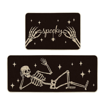 Artoid Mode Spooky Skeleton Spider Bone Black Halloween Kitchen Mats Set of 2, Black Home Decor Low-Profile Kitchen Rugs for Floor - 24x35 and 24x59 Inch
