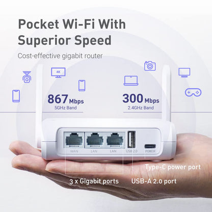GL.iNet GL-SFT1200 (Opal) Portable WiFi Travel Router, Mini VPN Wireless Router for Fiber Optic Modem, Mobile Internet WiFi Repeater, Dual Band Openwrt Computer Routers, Home/Business/RV/Cruise