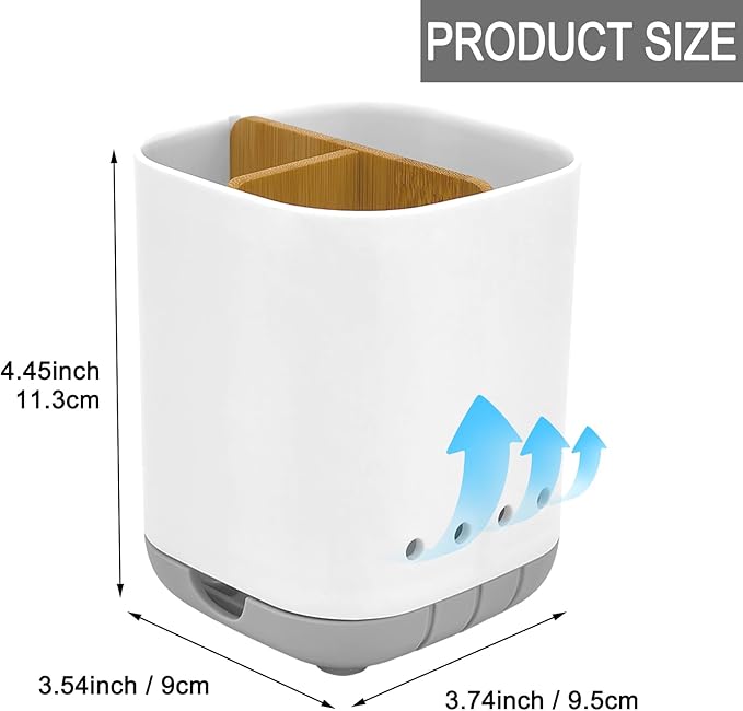Toothbrush Holder with Bamboo Divider, Detachable