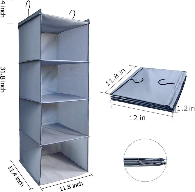Hanging Closet Organizer, Easy Mount Foldable 4-Shelf Hanging Closet Wardrobe
