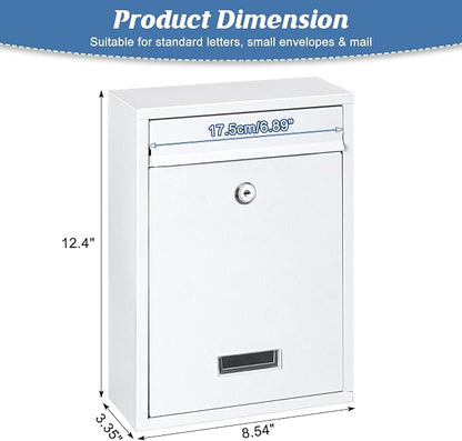 KYODOLED Locking Wall Mount Mailbox with Key Lock, White | Heavy-Duty Steel, Secure Drop Box for Letters, Cash & Cards, Weather Resistant, Home, Office & Apartment Use